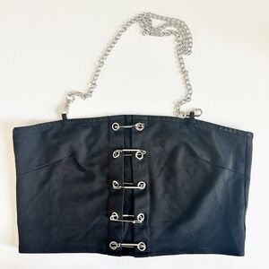 Lychee Womens Black Safety Pin Chain Halter Goth Grunge Punk Tube Top Size L